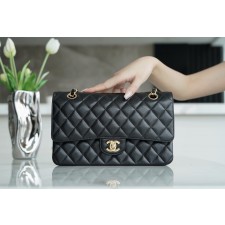샤넬 클래식 미디움 캐비어 블랙 금장