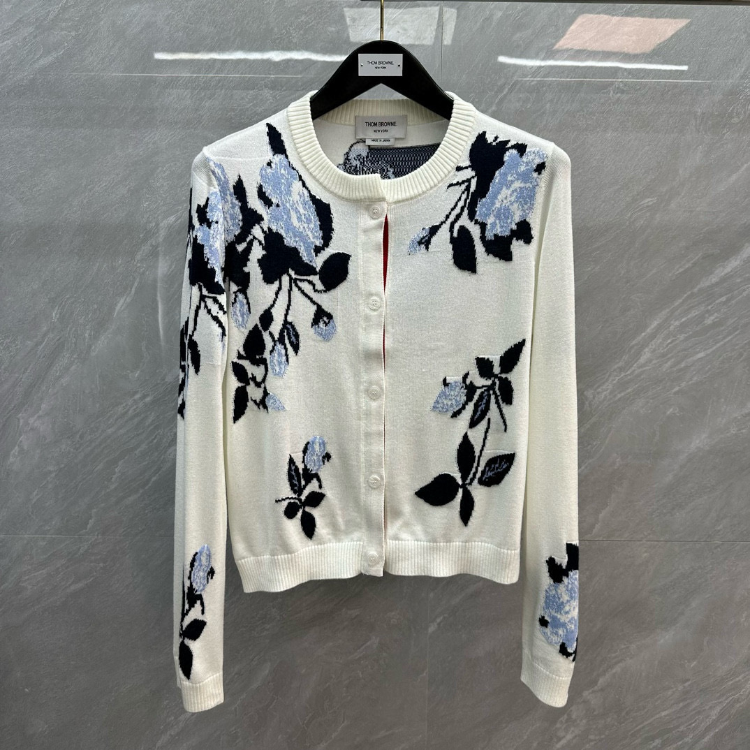 톰브라운 플로럴 인타르시아 가디건