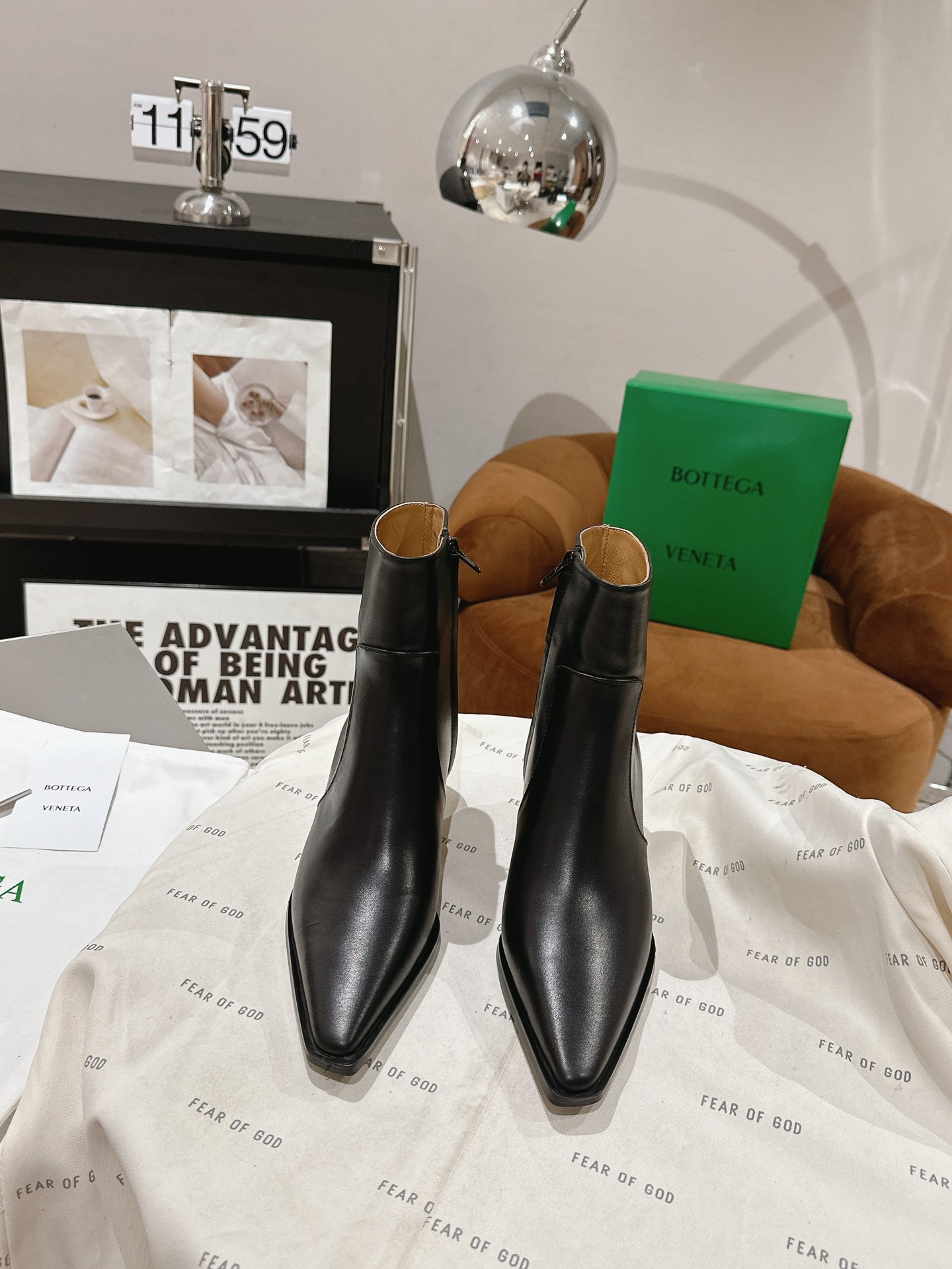 보테게바베네타 미들부츠 블랙 카프스킨