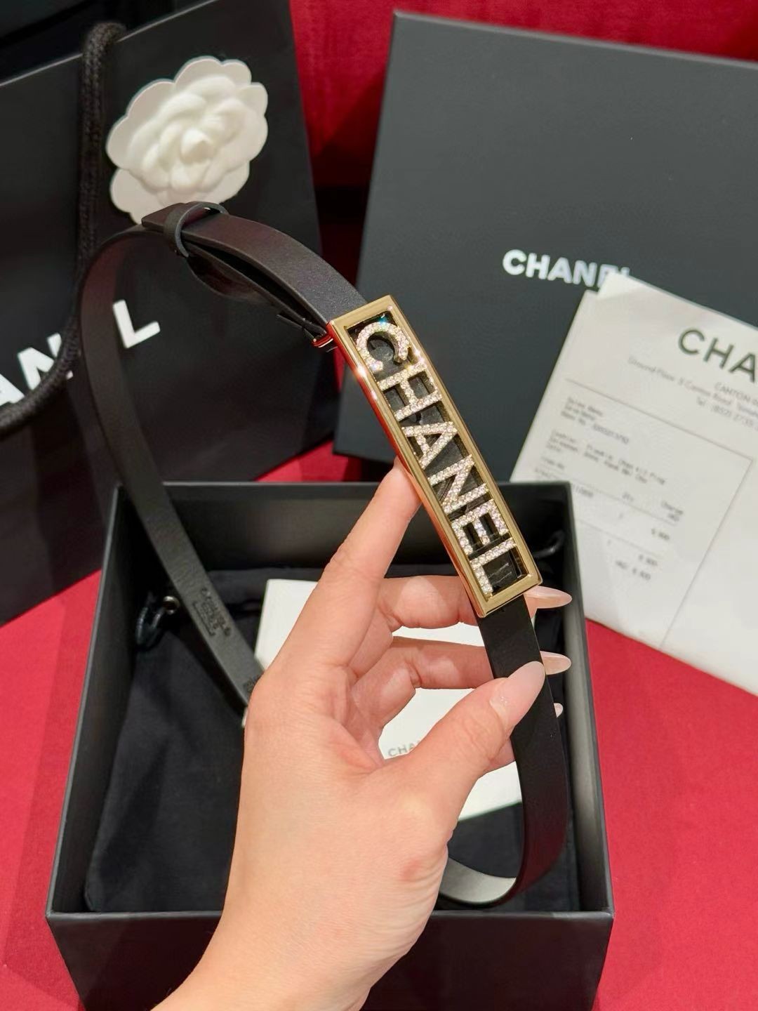 샤넬 스퀘어 레터링 로고 벨트