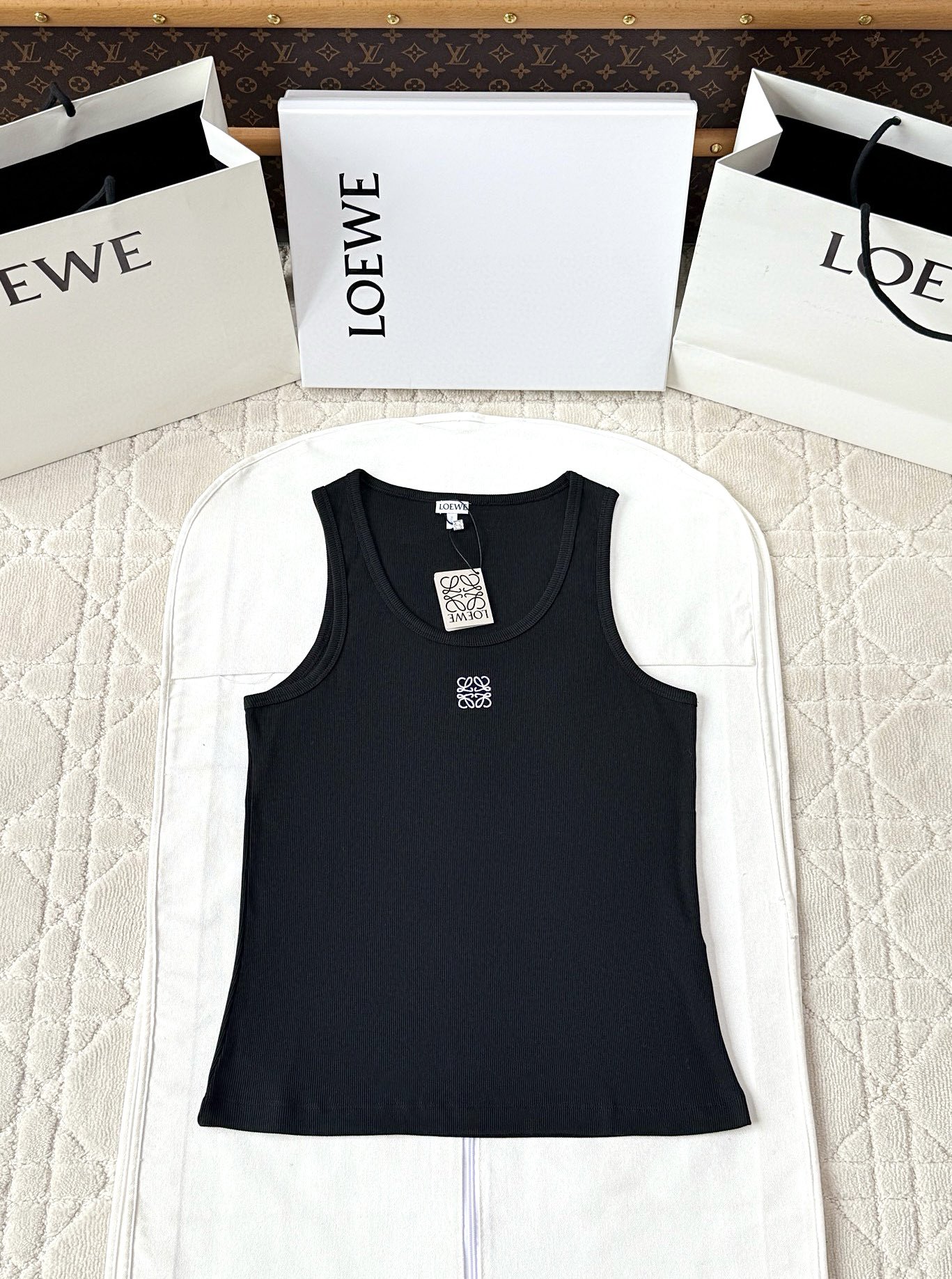 로에베 자수 리브드 스트레치 코튼 탱크