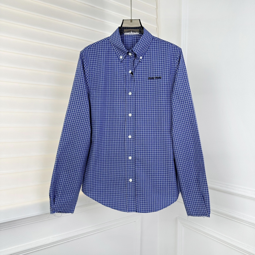미우미우 체크 셔츠 사파이어 블루