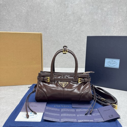 프라다 보니 스몰 가죽 숄더백 다크 브라운