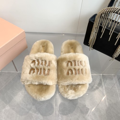 미우미우 자수 울 슬리퍼