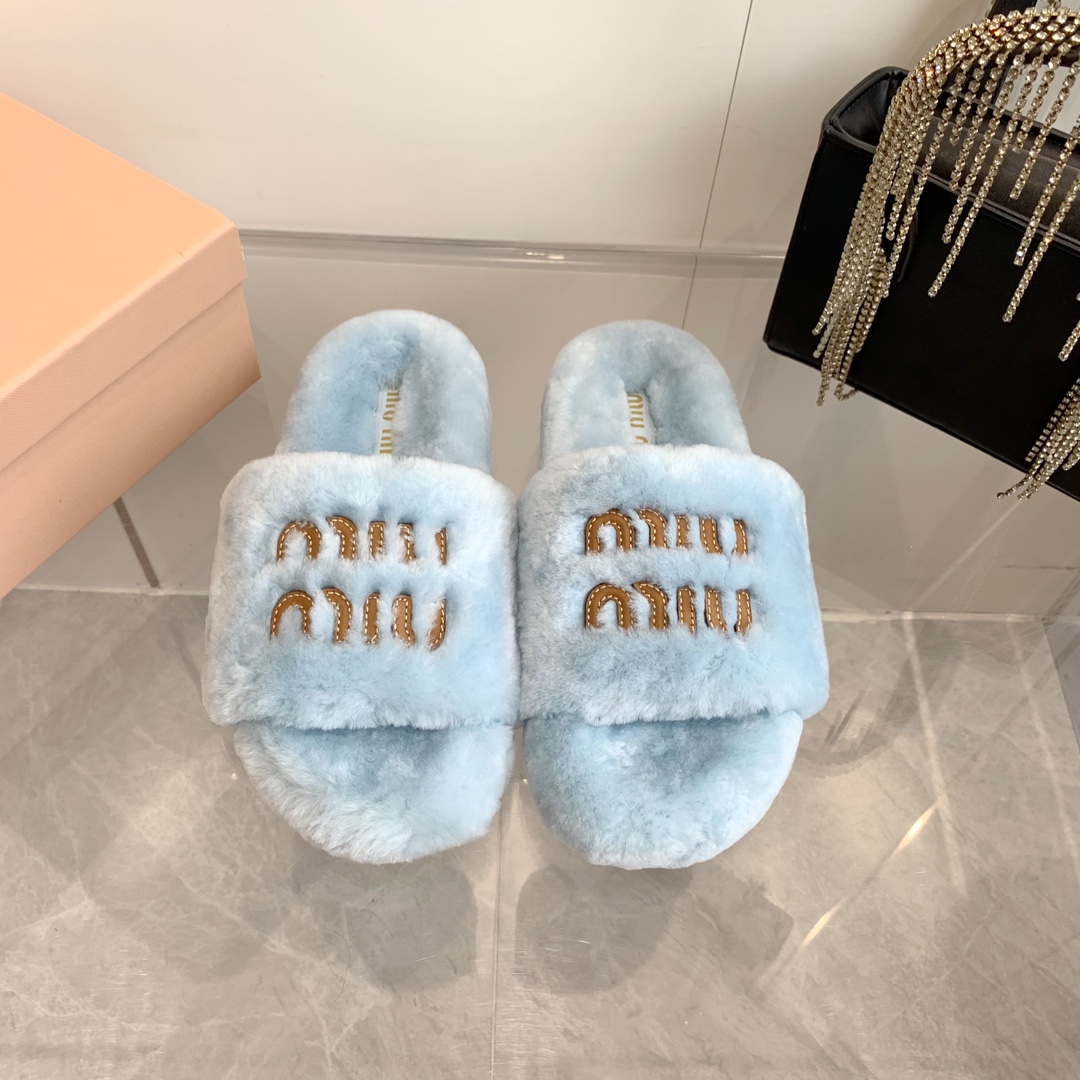 미우미우 자수 울 슬리퍼