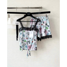 샤넬 캔디 프린트 블랙 레이스 세트