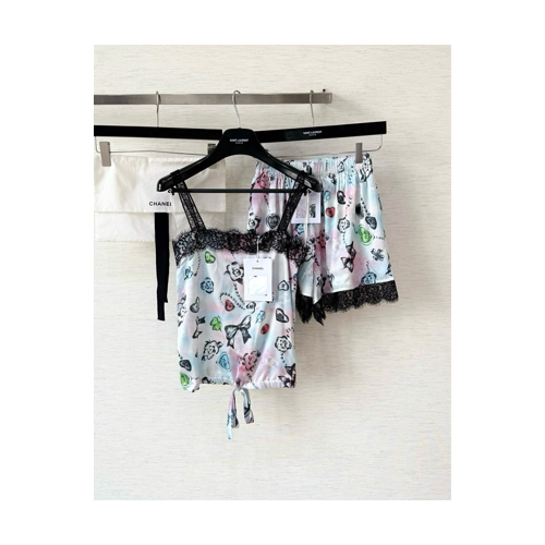 샤넬 캔디 프린트 블랙 레이스 세트