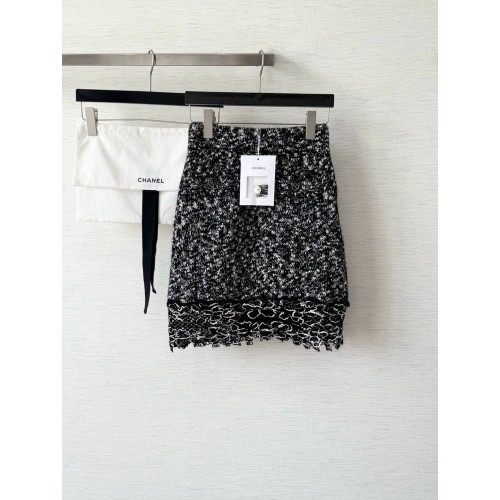 샤넬 블랙&화이트 실크 미니스커트