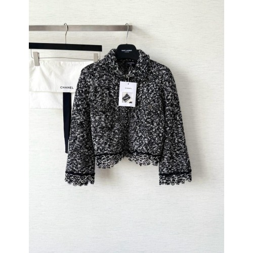 샤넬 블랙&화이트 레이스 슬리브 자켓