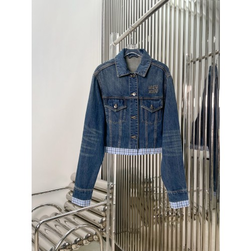 미우미우 플레드 패치워크 데님 자켓