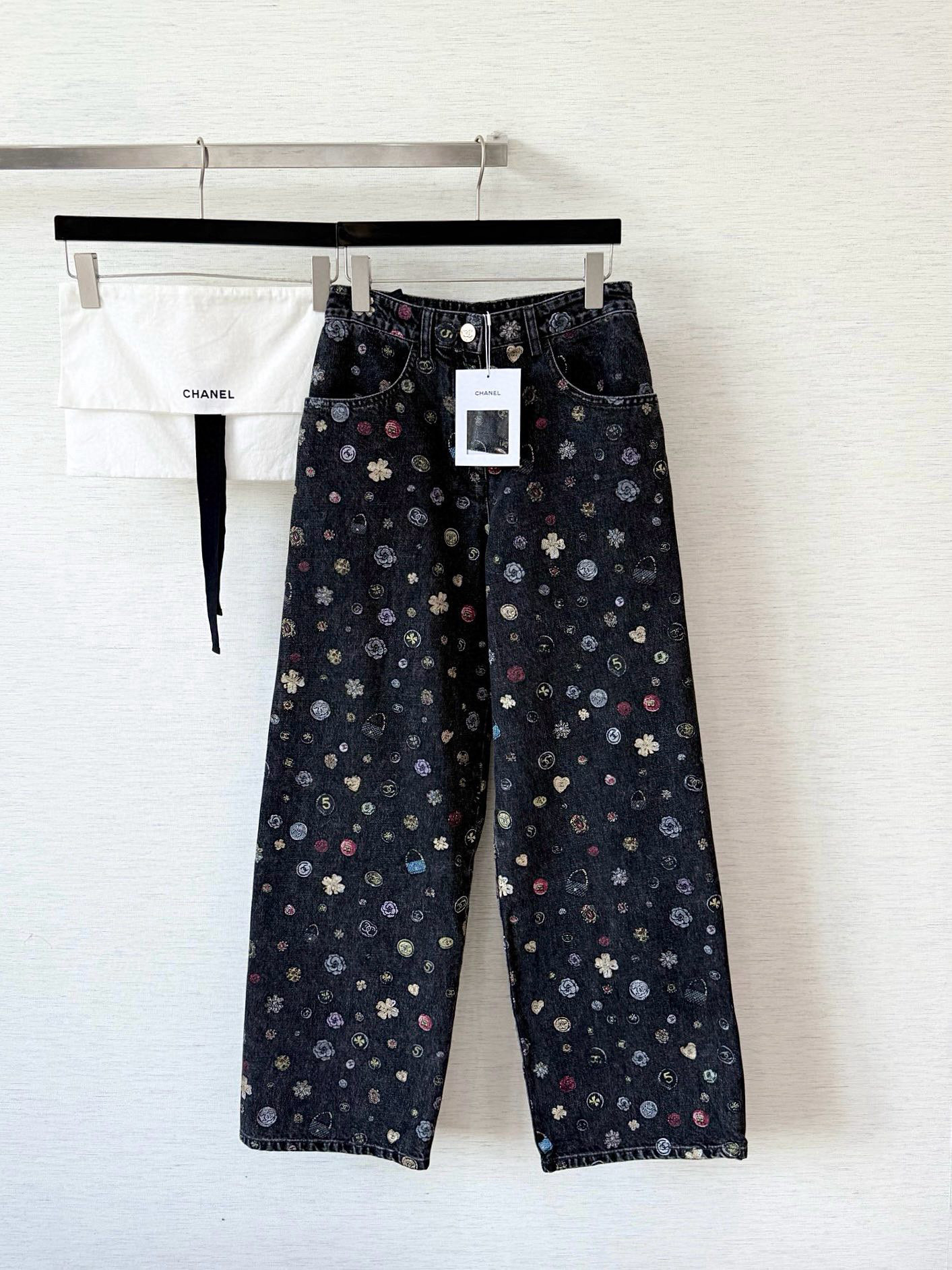 샤넬 프린트 와이드 레그 진