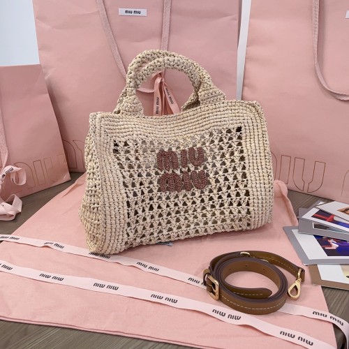 미우미우 우븐 패브릭 토트백 5BA219