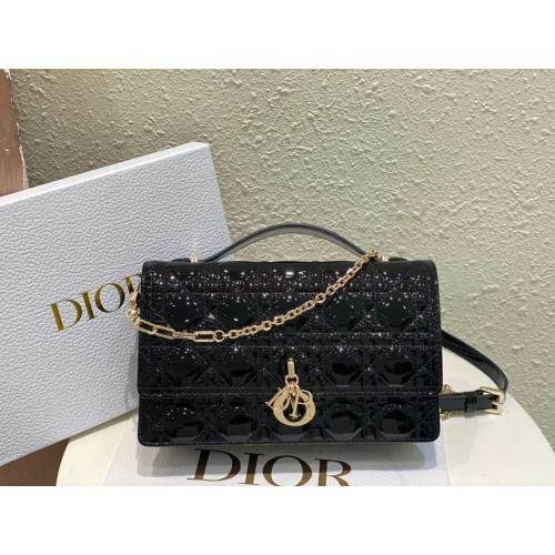 디올 my dior 탑 핸들백 블랙 페이던트