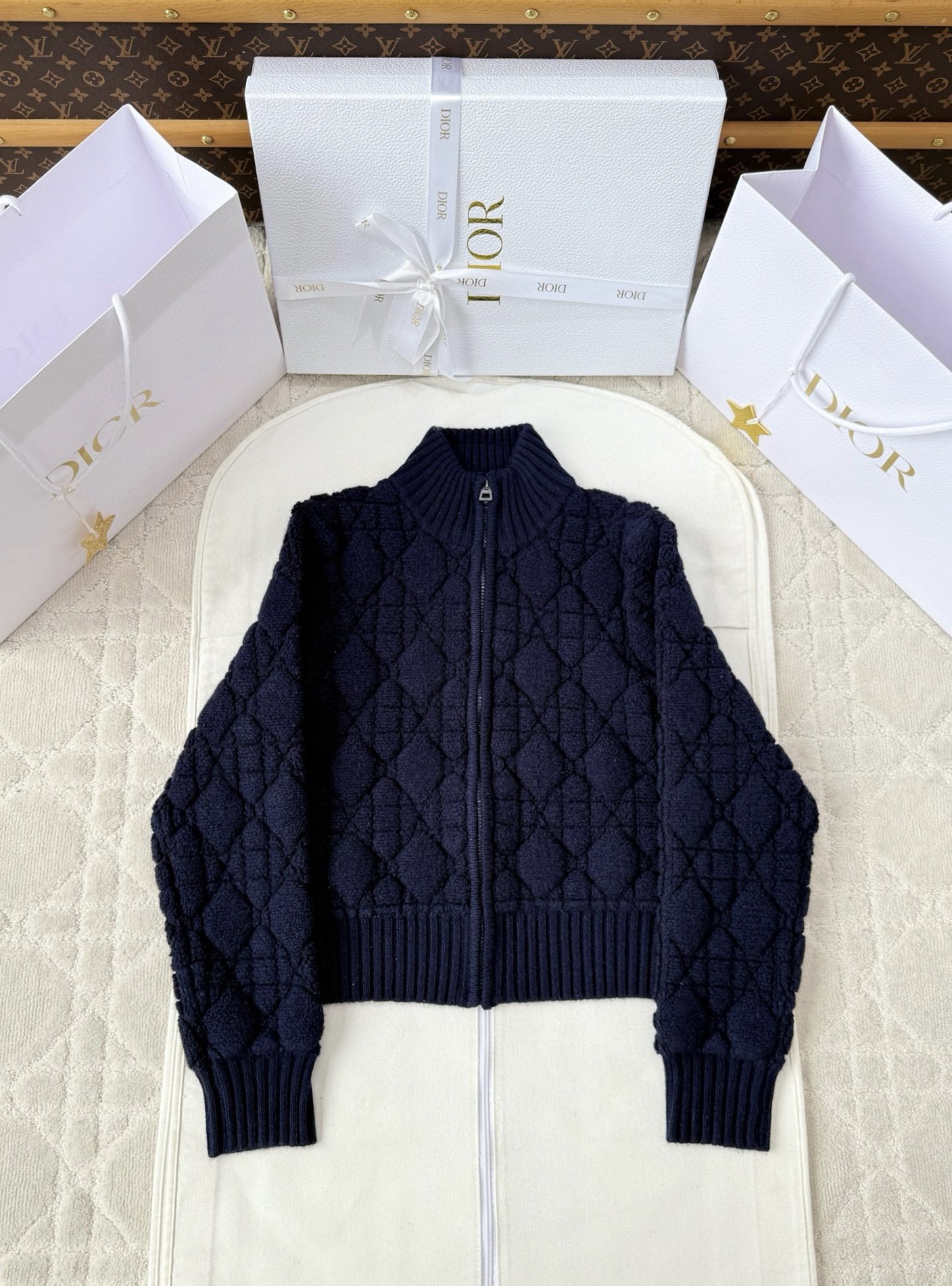 디올 까나쥬 울 니트 지퍼 재킷