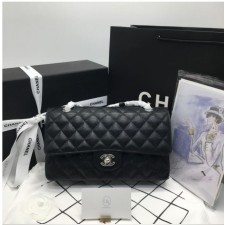 샤넬 클래식 미디움 캐비어 블랙 은장