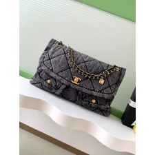 샤넬 투포켓 블랙 데님 플랩백